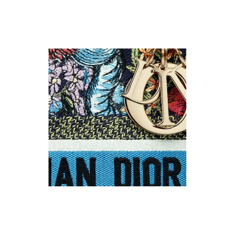 DIOR Lady D Lite Embroidery Dior Bag Shoulder Bag Crossbody Bag Handbag Medium Size Women's Blue/Multicolor-6
