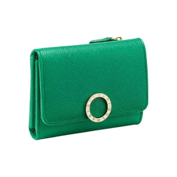 BVLGARI Grained Calfskin Wallet Women's Green/Pink