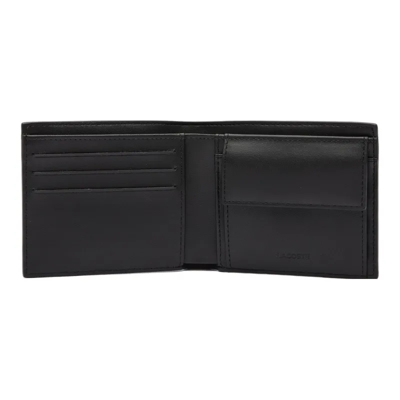 LACOSTE Cow Split Leather Wallet Medium Size Men's Black-2