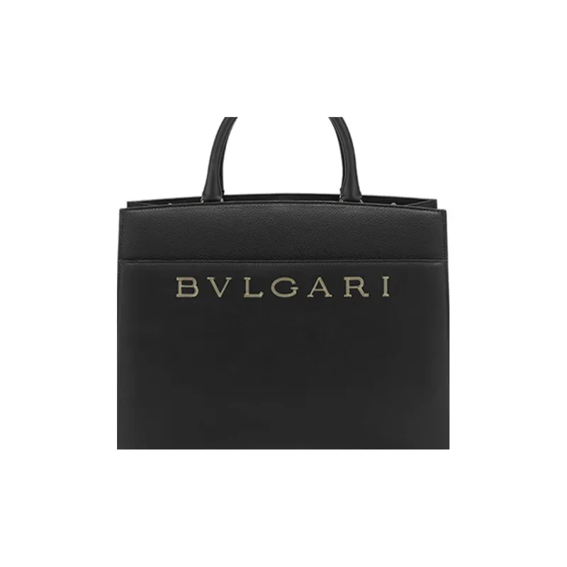 BVLGARI Calfskin Tote Bag, Shopping Bag, Handbag Medium Size Women's Black-4