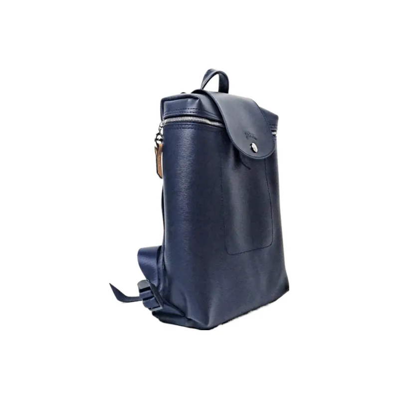 LONGCHAMP Le Pliage City Coated Canvas With Leather Trim Backpack Medium Size Unisex Marine Blue-2