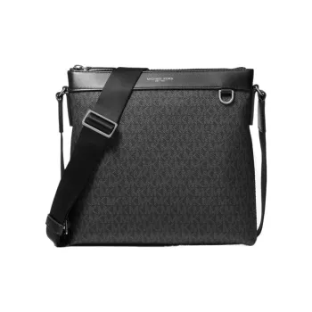 MICHAEL KORS Greyson Artificial Leather Messenger Bag, Crossbody Bag Medium Size Men's Black