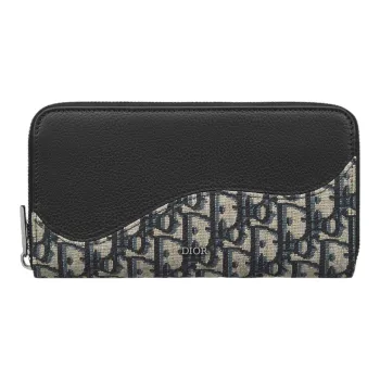 DIOR Oblique Printed Fabric Grained Cow Leather Wallet Regular Men's Black