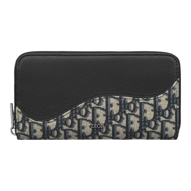 DIOR Oblique Printed Fabric Grained Cow Leather Wallet Regular Men's Black-0