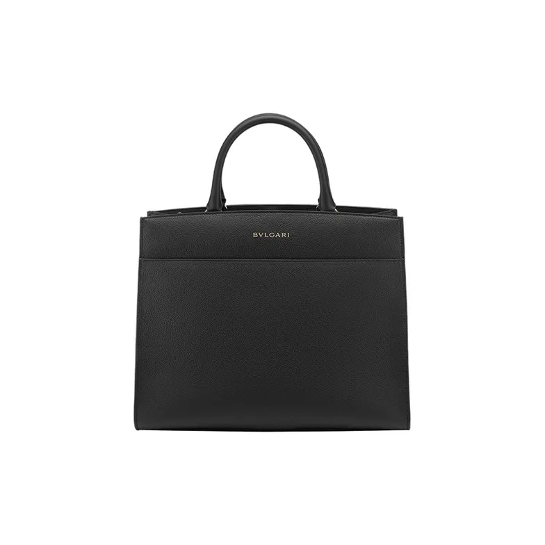 BVLGARI Calfskin Tote Bag, Shopping Bag, Handbag Medium Size Women's Black-2