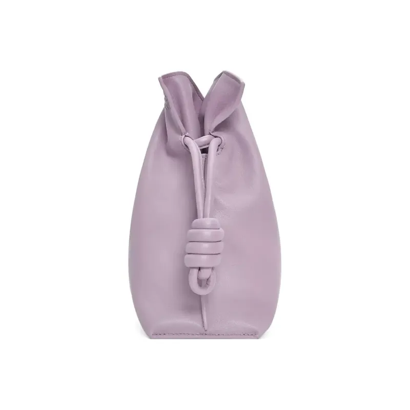 LOEWE Flamenco Napa Calf Leather Clutch Bag Over The Shoulder Large Size Women's Light Purple-3