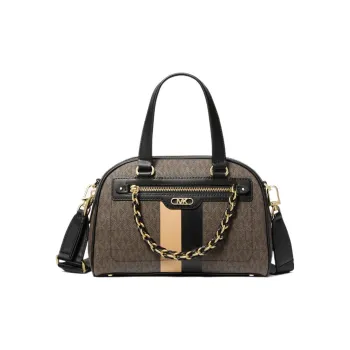 MICHAEL KORS Canvas With Leather Canvas Bag, Dome Bag, One Shoulder Crossbody, Portable Trumpets Women's Black & Umber