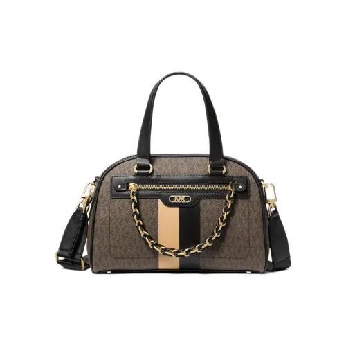 MICHAEL KORS Canvas With Leather Canvas Bag, Dome Bag, One Shoulder Crossbody, Portable Trumpets Women's Black & Umber