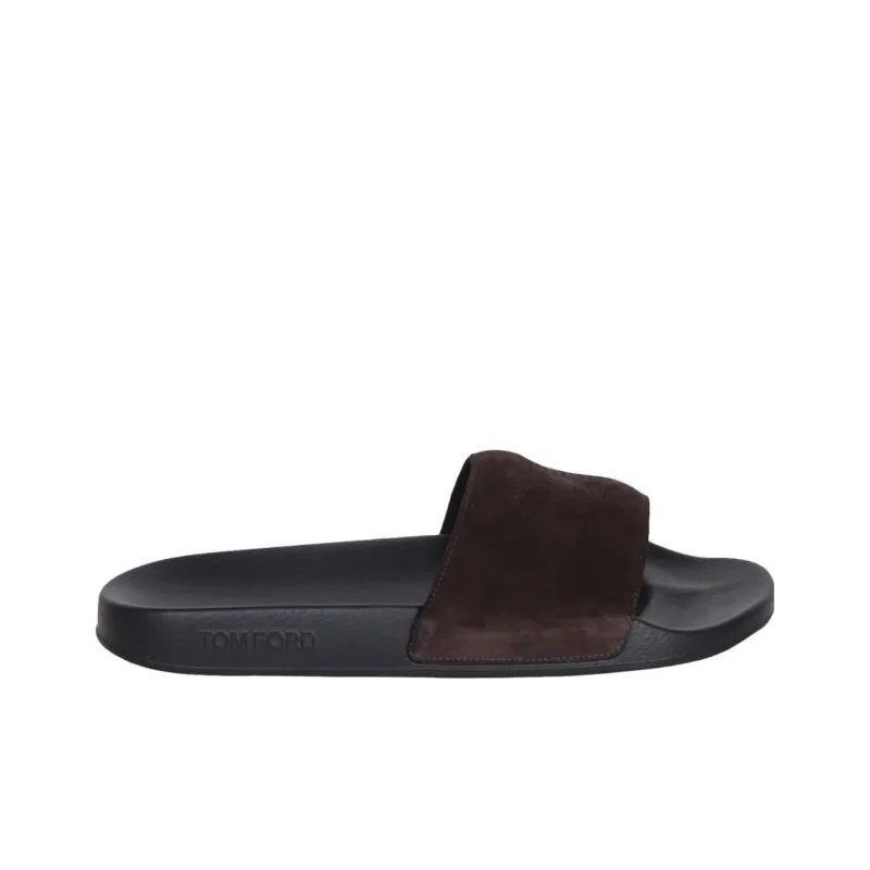 TOM FORD Logo-perforated Suede Slides-1