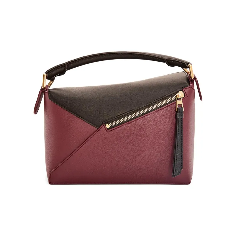 LOEWE Puzzle Cow Leather Shoulder Bag Crossbody Bag Handbag Small Size Women's Cherry Red/Brown-3