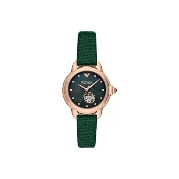EMPORIO ARMANI Wrist Watch Automatic Mechanical Movement Leather Watch Bands 34mm Green Dial Women's Watch