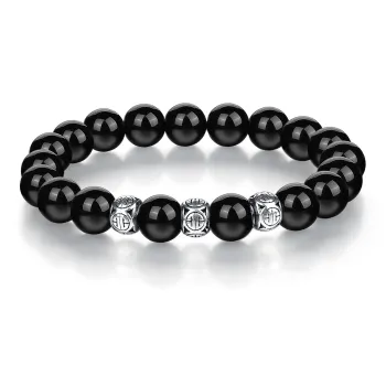 SEVEN COOK Obsidian Jade Bracelet S925 Silver Men's