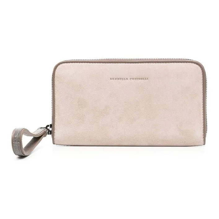 Brunello Cucinelli Suede Wallet Regular Women's Almond Beige-0