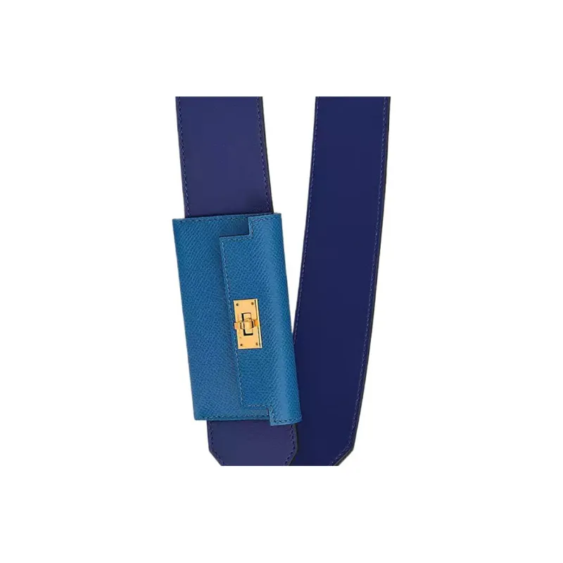 HERMES Kelly Pocket Swift With Epsom Calfskin Bag Straps Women's Sapphire Blue/French Blue-2
