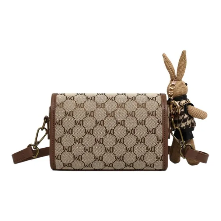 VINEY Fabric Shoulder Bag Crossbody Bag Antique Floral Pattern Small Square Bag Small Size Women's Coffee-5