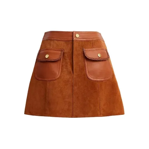 COACH Leather Short Skirts Women's Brown