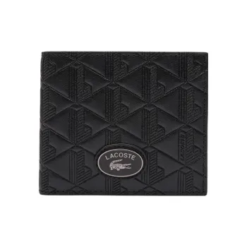LACOSTE Cow Split Leather Wallet Medium Size Men's Black