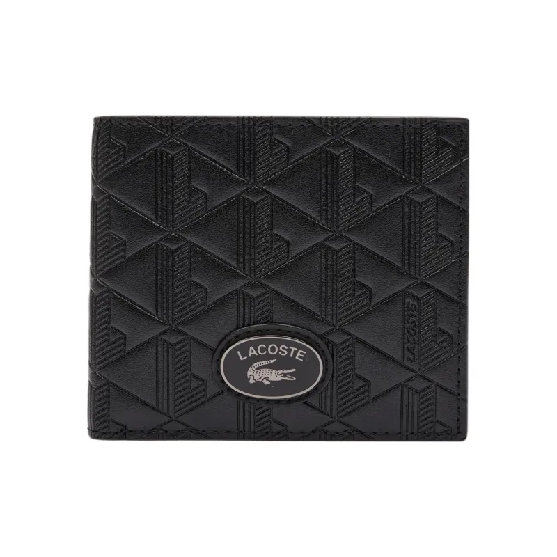 LACOSTE Cow Split Leather Wallet Medium Size Men's Black-0