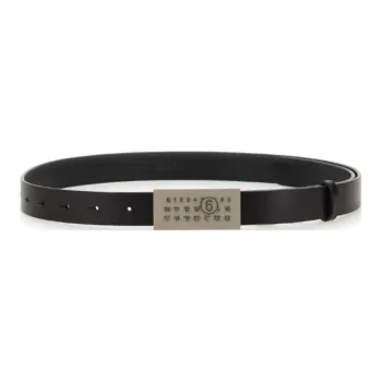 MM6 Maison Margiela Solid Color Design Leather Belts Women's Black Width 2.5cm