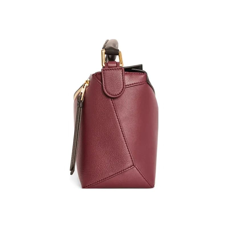 LOEWE Puzzle Cow Leather Shoulder Bag Crossbody Bag Handbag Small Size Women's Cherry Red/Brown-4