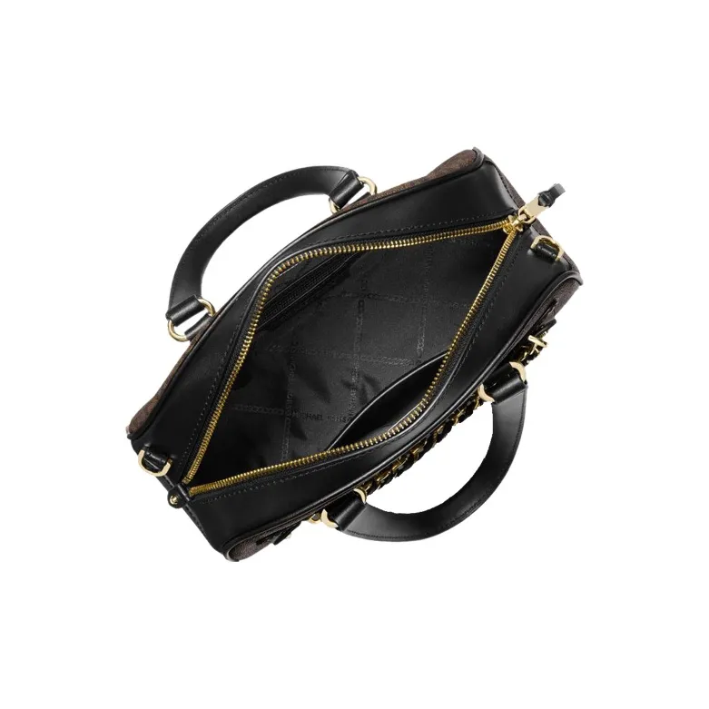 MICHAEL KORS Canvas With Leather Canvas Bag, Dome Bag, One Shoulder Crossbody, Portable Trumpets Women's Black & Umber-4