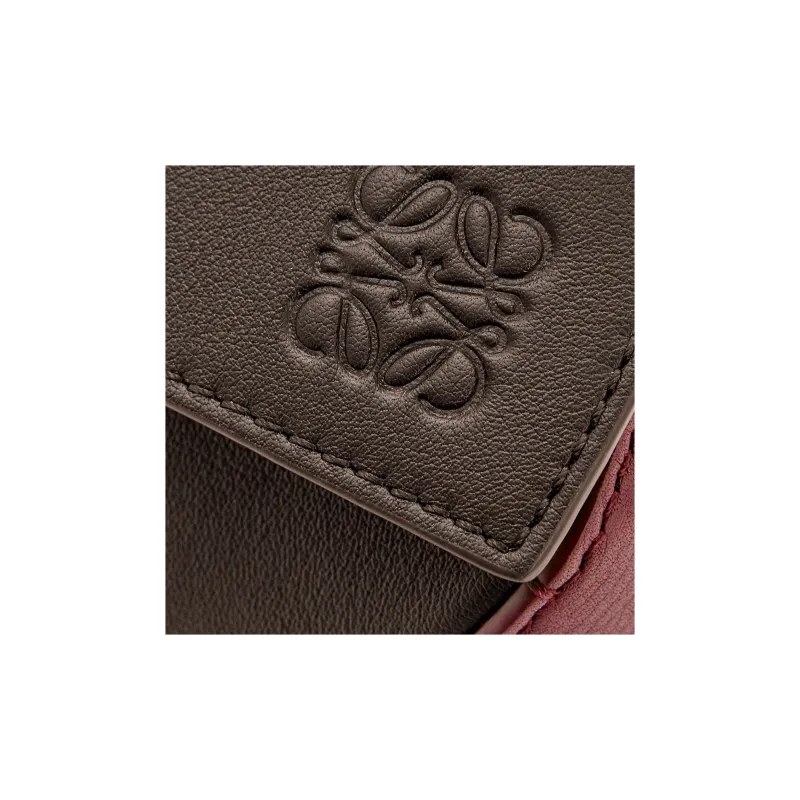 LOEWE Puzzle Cow Leather Shoulder Bag Crossbody Bag Handbag Small Size Women's Cherry Red/Brown-6