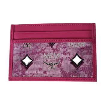 MCM Aren Jacquard Fabric With Nappa Leather Trim Card Holder Card Holder Mini Women's Pink