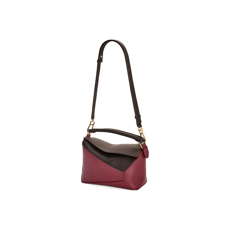 LOEWE Puzzle Cow Leather Shoulder Bag Crossbody Bag Handbag Small Size Women's Cherry Red/Brown-1