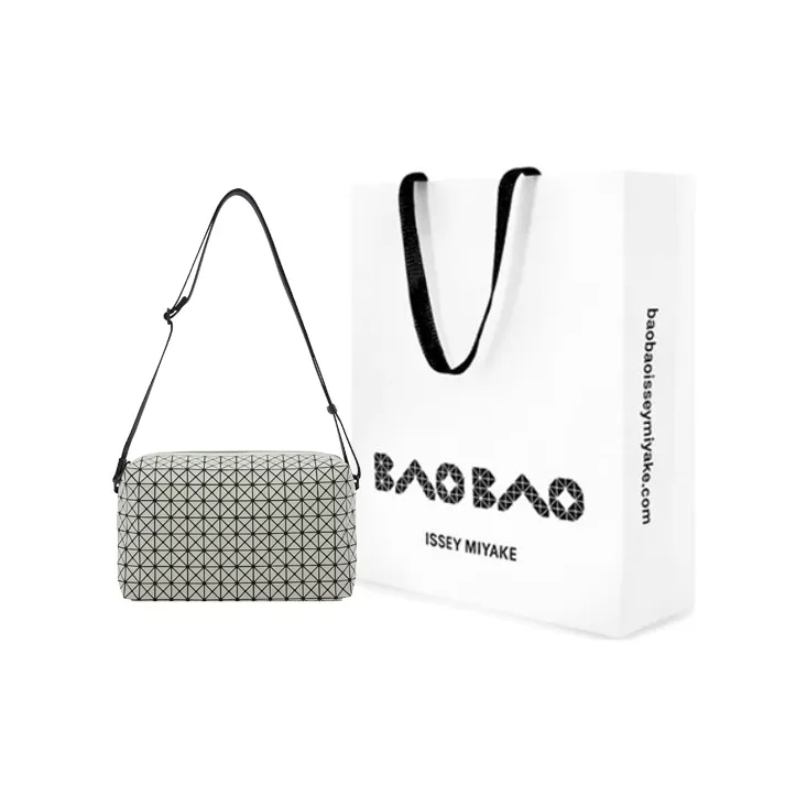 ISSEY MIYAKE Saddle Nylon Box Bag, Shoulder Bag, Crossbody Bag Medium Size Unisex Light Gray-5