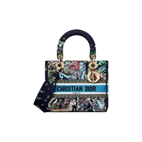 DIOR Lady D Lite Embroidery Dior Bag Shoulder Bag Crossbody Bag Handbag Medium Size Women's Blue/Multicolor