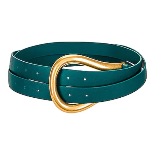 Bottega Veneta Solid Color Design Reversible Ring Buckle Leather Leather Belts Women's Green Width 5CM