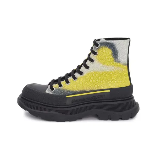 Alexander McQueen Tread Slick Lace Up Boot Mushroom Spores Print Embellished Crystals White Yellow Black Women's