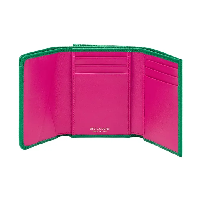 BVLGARI Grained Calfskin Wallet Women's Green/Pink-2