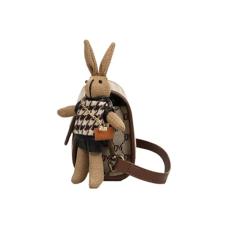 VINEY Fabric Shoulder Bag Crossbody Bag Antique Floral Pattern Small Square Bag Small Size Women's Coffee-4
