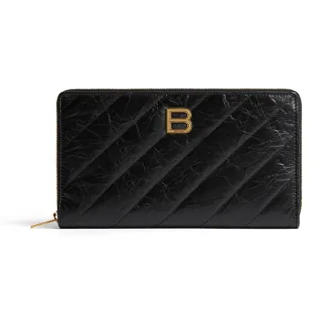 Balenciaga Crush Logo Plaque Zip-Around Wallet