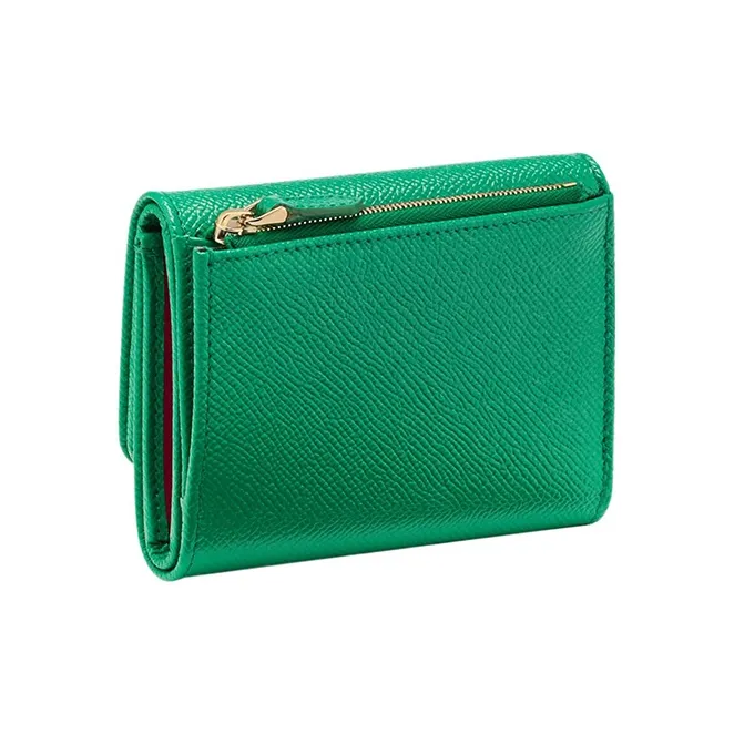 BVLGARI Grained Calfskin Wallet Women's Green/Pink-1