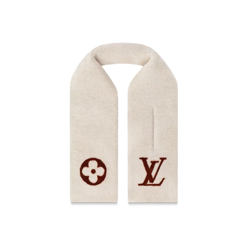 LOUIS VUITTON SHEARLING Knit Scarves Unisex Beige-2