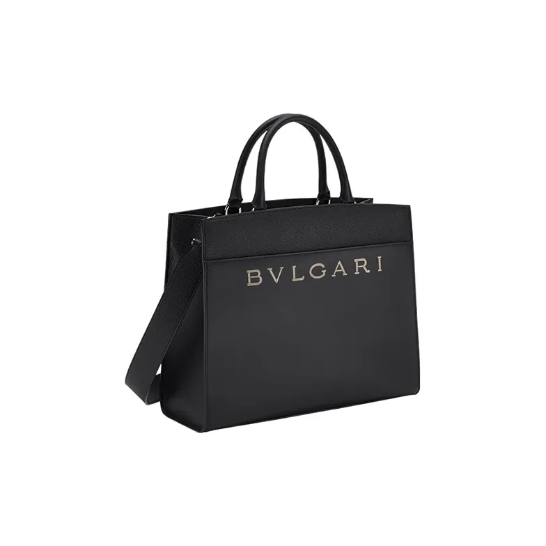 BVLGARI Calfskin Tote Bag, Shopping Bag, Handbag Medium Size Women's Black-1