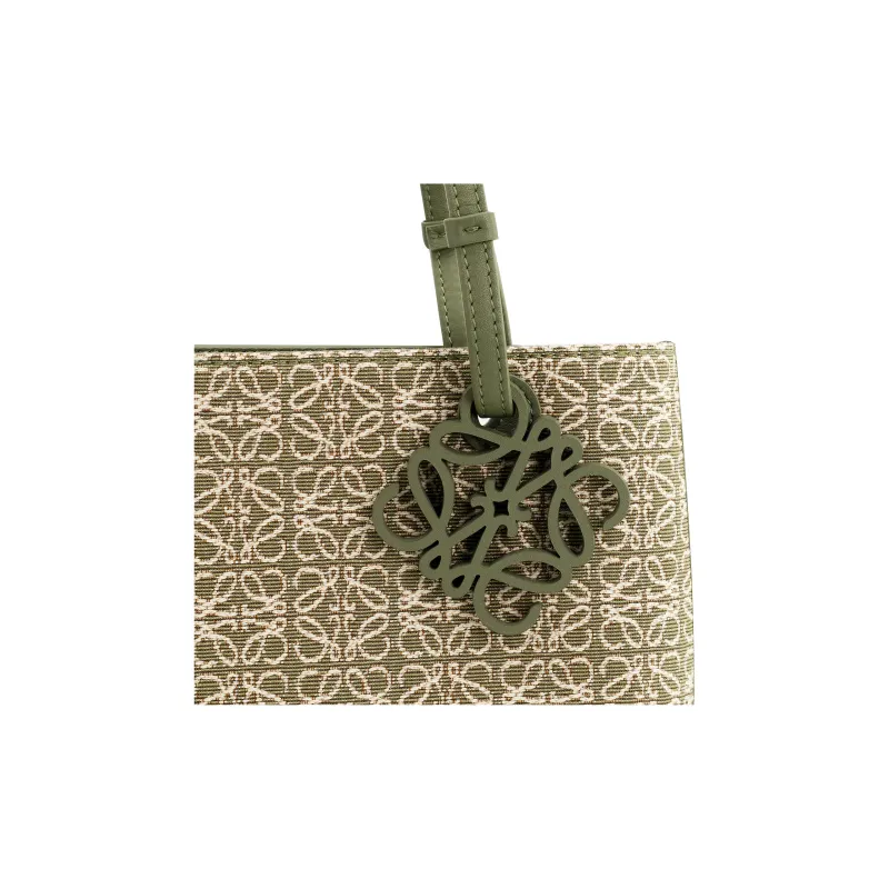 LOEWE Square Basket Canvas With Leather Canvas Bag Tote Bag Shopping Bag Shoulder Bag Handbag Small Size Women's Green-5