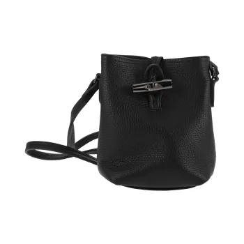 LONGCHAMP Roseau Essential Cow Leather Bucket Bag, Shoulder Bag, Crossbody Bag Extra Small Women's Black
