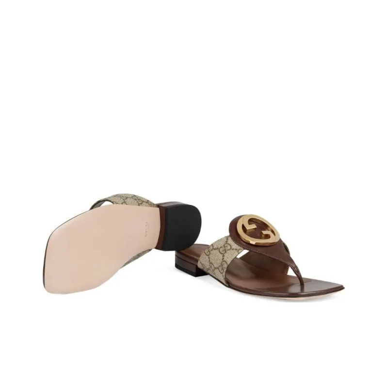 GUCCI Blondie Thong Canvas Sandals Ebony Women's-5