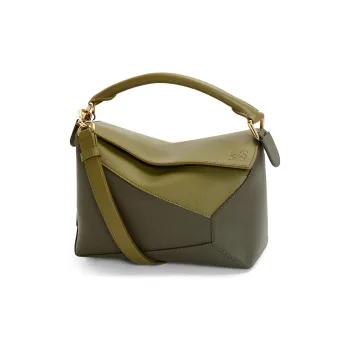 LOEWE Puzzle Cow Leather Shoulder Bag, Crossbody Bag, Handbag Small Size Women's Olive Green/Dark Green