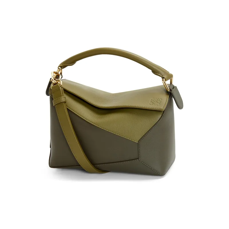LOEWE Puzzle Cow Leather Shoulder Bag, Crossbody Bag, Handbag Trumpets Women's Olive Green/Dark Green-0