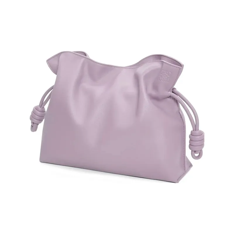 LOEWE Flamenco Napa Calf Leather Clutch Bag Over The Shoulder Large Size Women's Light Purple-2