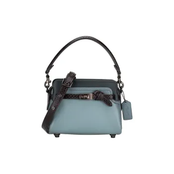COACH Tate Glove Tanned Leather With Snake Skin Handbag, Shoulder Bag, Crossbody Bag Small Size Women's Tin Blue