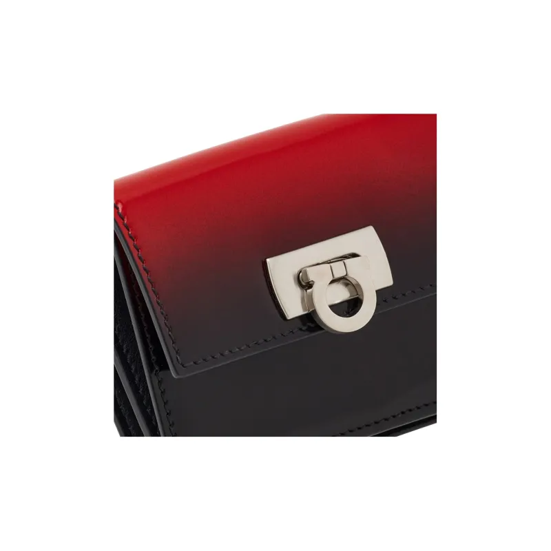 FERRAGAMO Cow Leather Wallet Small Size Women's Flame Red/Black-5