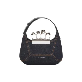 Alexander McQueen Denim With Cow Leather Hobo Bag, Shoulder Bag, Crossbody Handbag Mini Women's Dark Blue