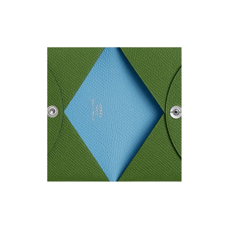 HERMES Calvi Epsom Calfskin Card Holder Women's Orchid Green/Sky Blue-2
