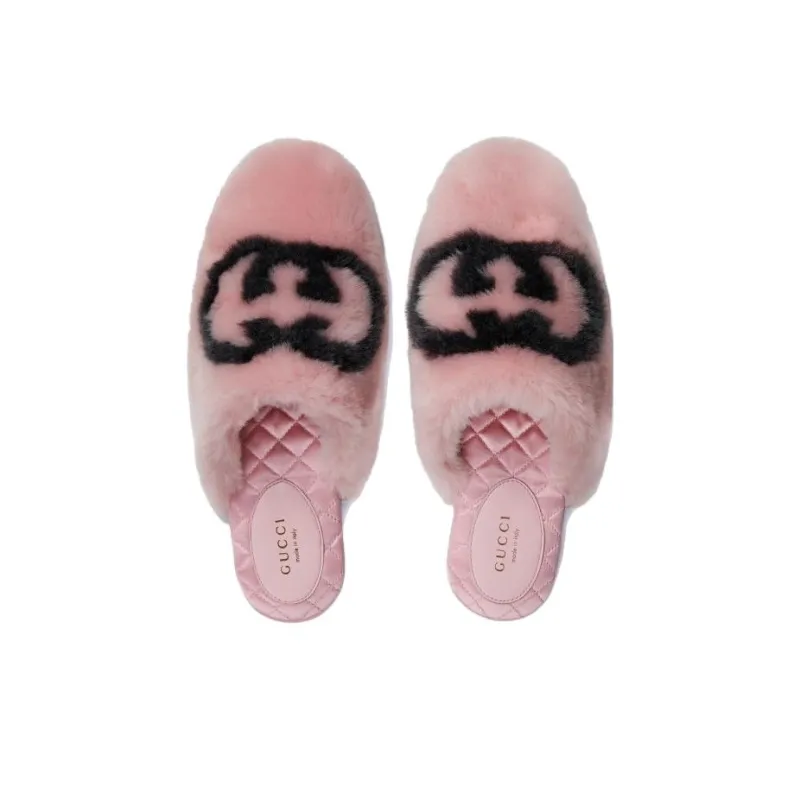 GUCCI Women's Faux Fur Slipper 'Interlocking G Pink Black' Women's-2