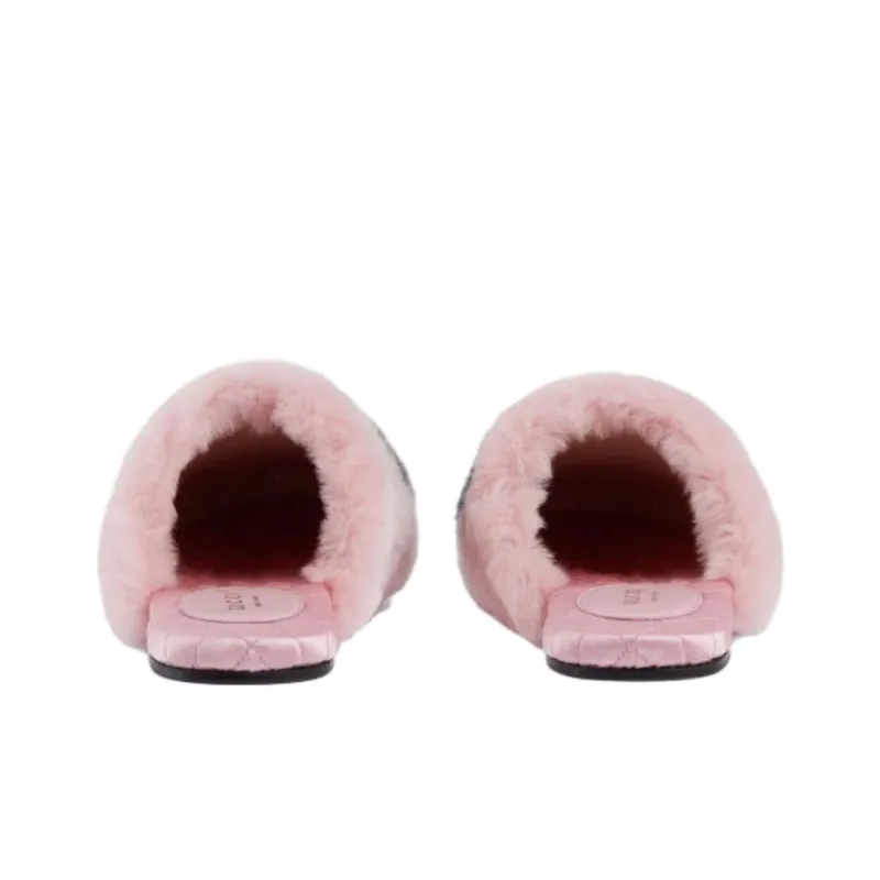 GUCCI Women's Faux Fur Slipper 'Interlocking G Pink Black' Women's-3